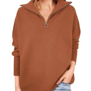 Orange Quarter Zip Sweater Women's Small Pullover Sweater Cozy Chunky Oversized